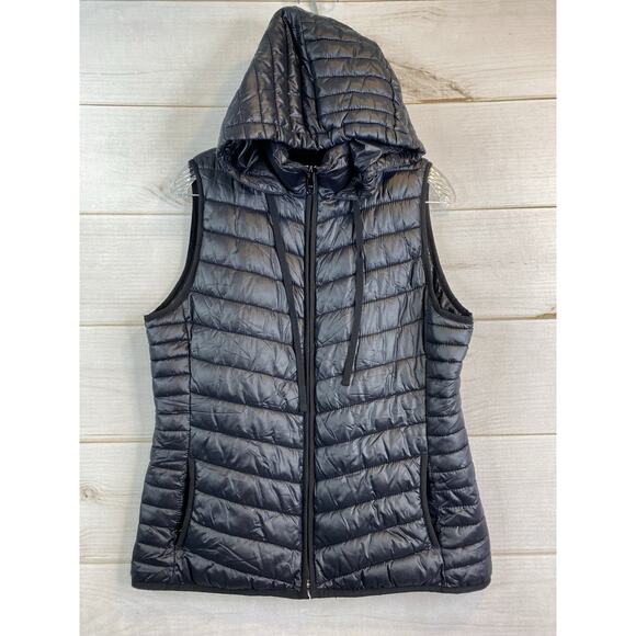 Old Navy Active Vest Womens M Black Hooded Full Zip Pockets Quilted Lightweight - Picture 1 of 11
